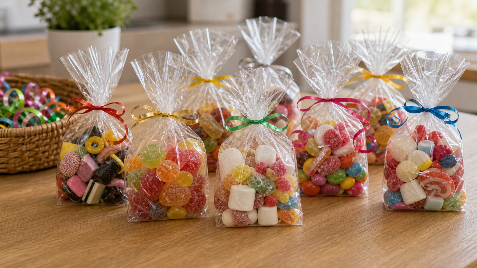 Sachets de bonbons assortis préparés pour une fête